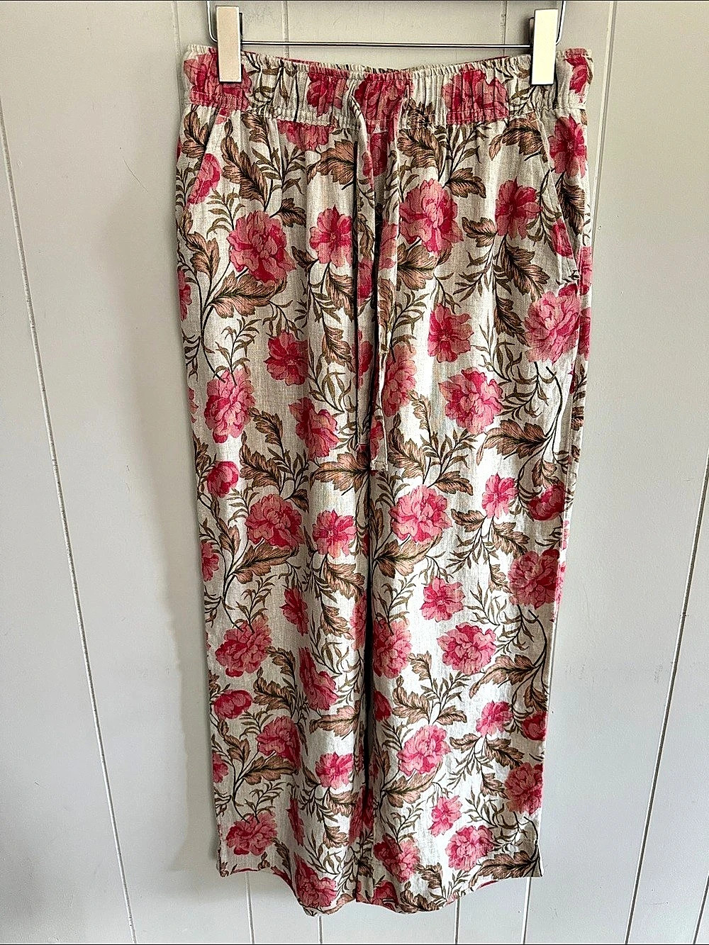 Joie Floral Wide Leg Linen Pants Medium Cottagecore Garden Girl Boho Coastal